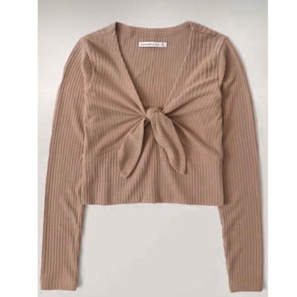 Cream Knotted Bow Tight Long Sleeve Top - Picture 2 of 3